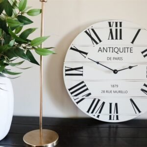 French Style White Lightly Distressed Large Wall Clock