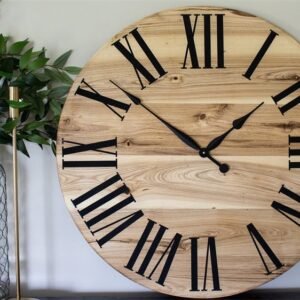 Large Solid Wood Hackberry Wall Clock with Black Roman Numerals