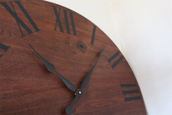 Solid Wood Walnut Wall Clock with Black Roman Numerals
