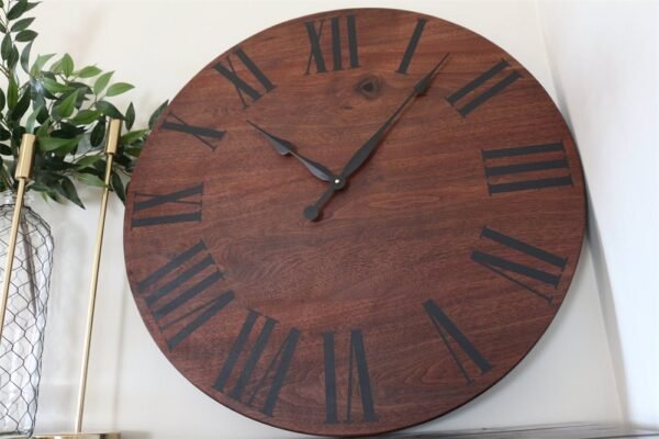 Solid Wood Walnut Wall Clock with Black Roman Numerals