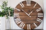 Dark Stained Large Farmhouse Wall Clock with White Roman Numerals