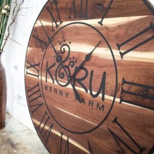 Live Edge Black Walnut Oversized Wall Clock with Black Lines and Roman Numerals