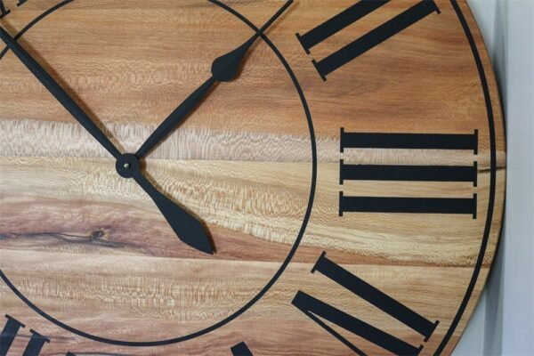 Large Quartersawn Sycamore Hardwood Wall Clock with Black Roman Numerals