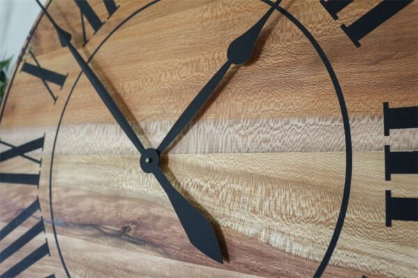 Large Quartersawn Sycamore Hardwood Wall Clock with Black Roman Numerals