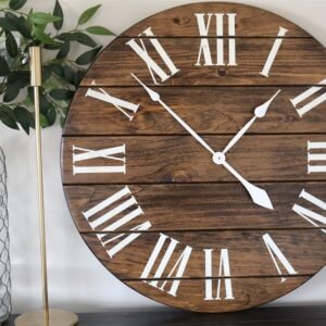 Dark Stained Large Farmhouse Wall Clock with White Roman Numerals