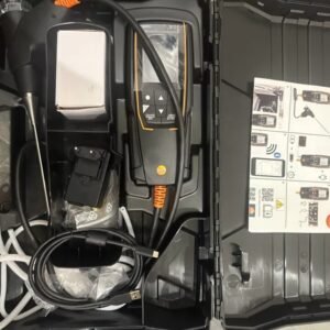 Testo 310 II Flue Gas Analyzer, complete accessories included, with probe, charger, carry case, user manual, and the main unit protective film still intact.